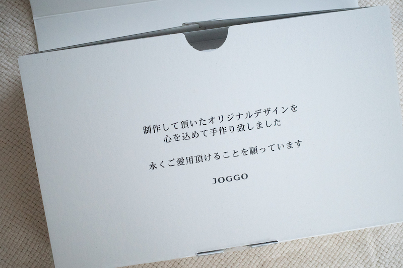 JOGGOの長財布の箱のメッセージ
