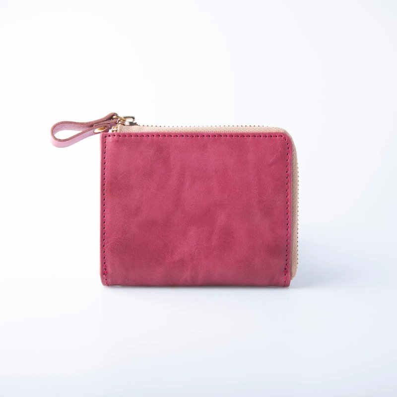 二つ折り財布 キップレザー L字ファスナー JAPAN FACTORY(Wine red)